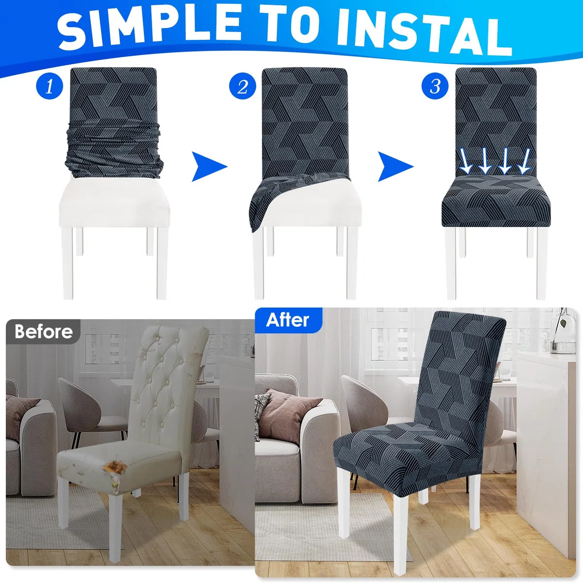 Fundas Sillas De Comedor Pack 6, Fundas Sillas Elástico Universal con Respaldo, Ajustables, Modernas, Duradera, Extraíbles, Lavables, Suave Y Confortable, para Hogar, Gris Oscuro