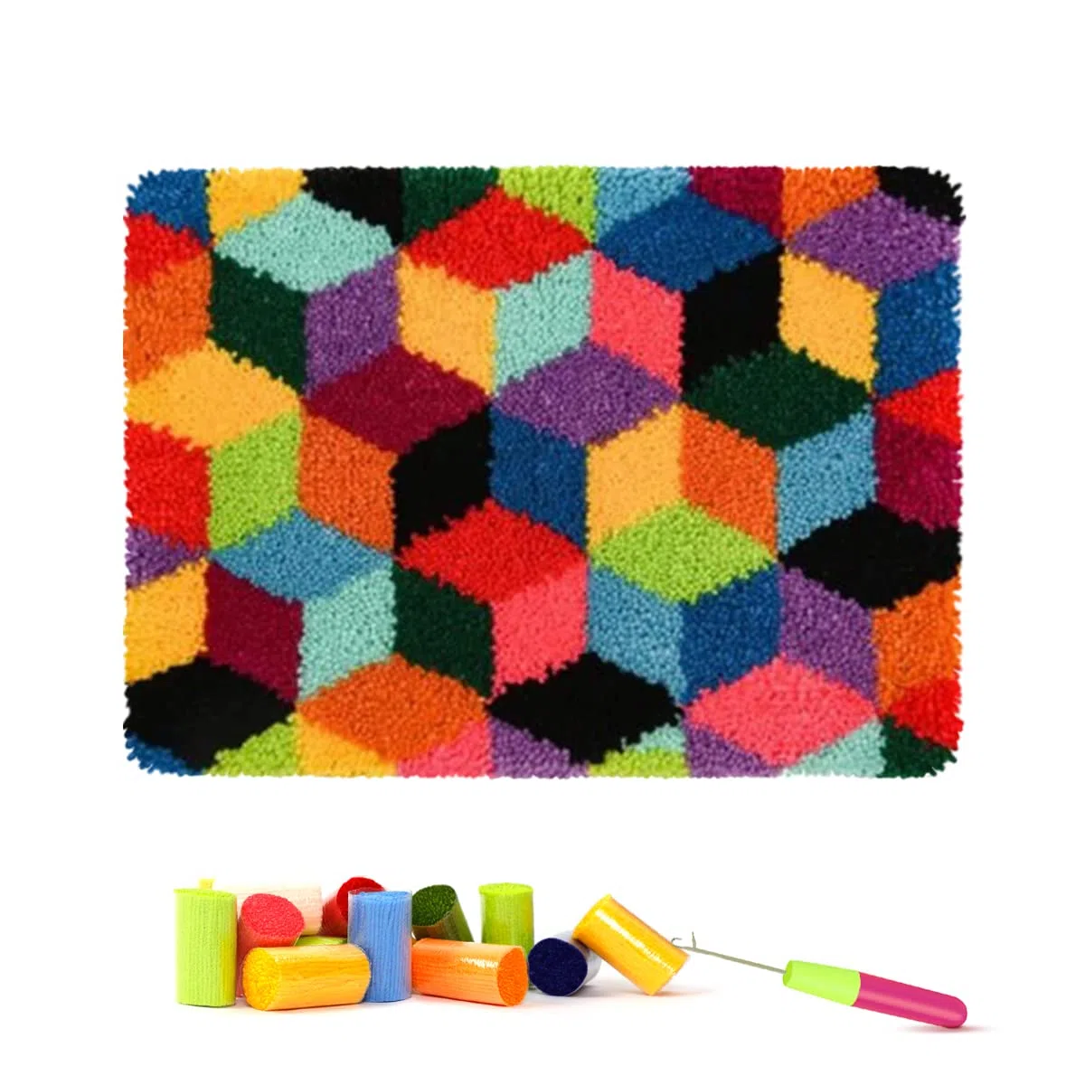 ROCKY&CHAO Kits de gancho de pestillo para adultos, geometría de 50 x 38 cm, kit de alfombra de gancho, kit de fabricación de alfombras para el hogar, kits de bordado de punto de cruz, manualidades