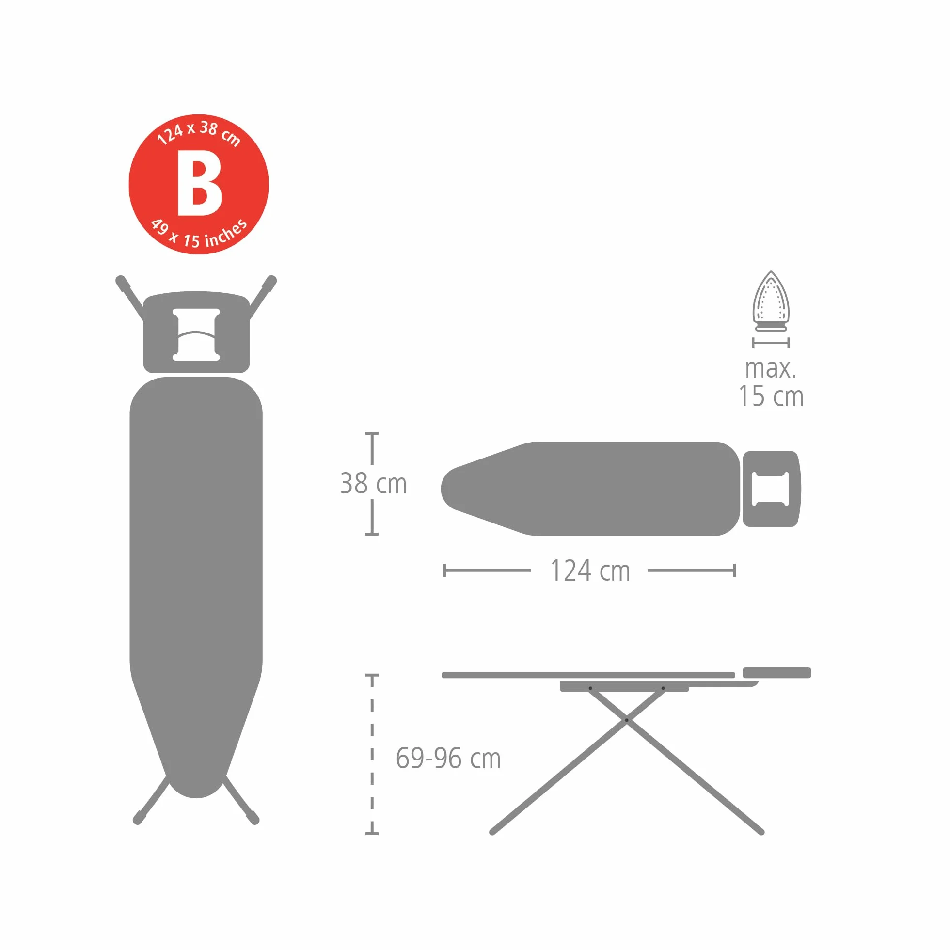 Brabantia Funda de Planchar B, 124 x 38 cm, Denim Azul, Set Completo