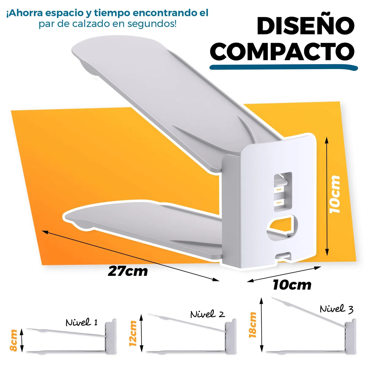 Organizador de Zapatos Ajustable Pack de 12 - Zapatero Ahorra Espacio de Armario con Altura Regulable para Tacones y Zapatillas - Color Blanco
