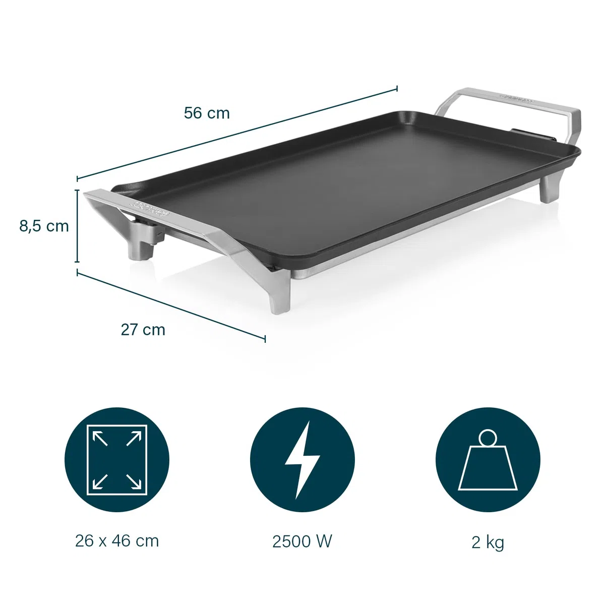 Princess 103110 Table Chef Premium XL, 46 x 26 cm, Plancha grande para cocinar sin aceite de aluminio fundido con revestimiento antiadherente, Asas frías al tacto, Termostato regulable, 2500 W