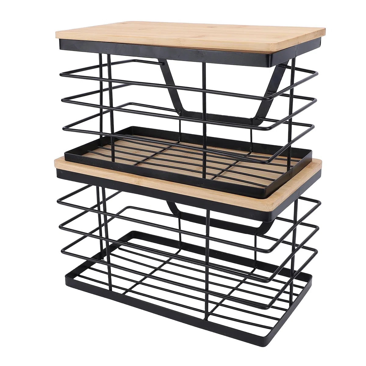 Soporte para Bolsas de Basura, 2 Unidades de Almacenamiento Apilable con Apertura Amplia y Tapa de Madera, Organizador Dispensador de Bolsas de Basura para 13 de 33 y 4 de 10 Galones, Debajo