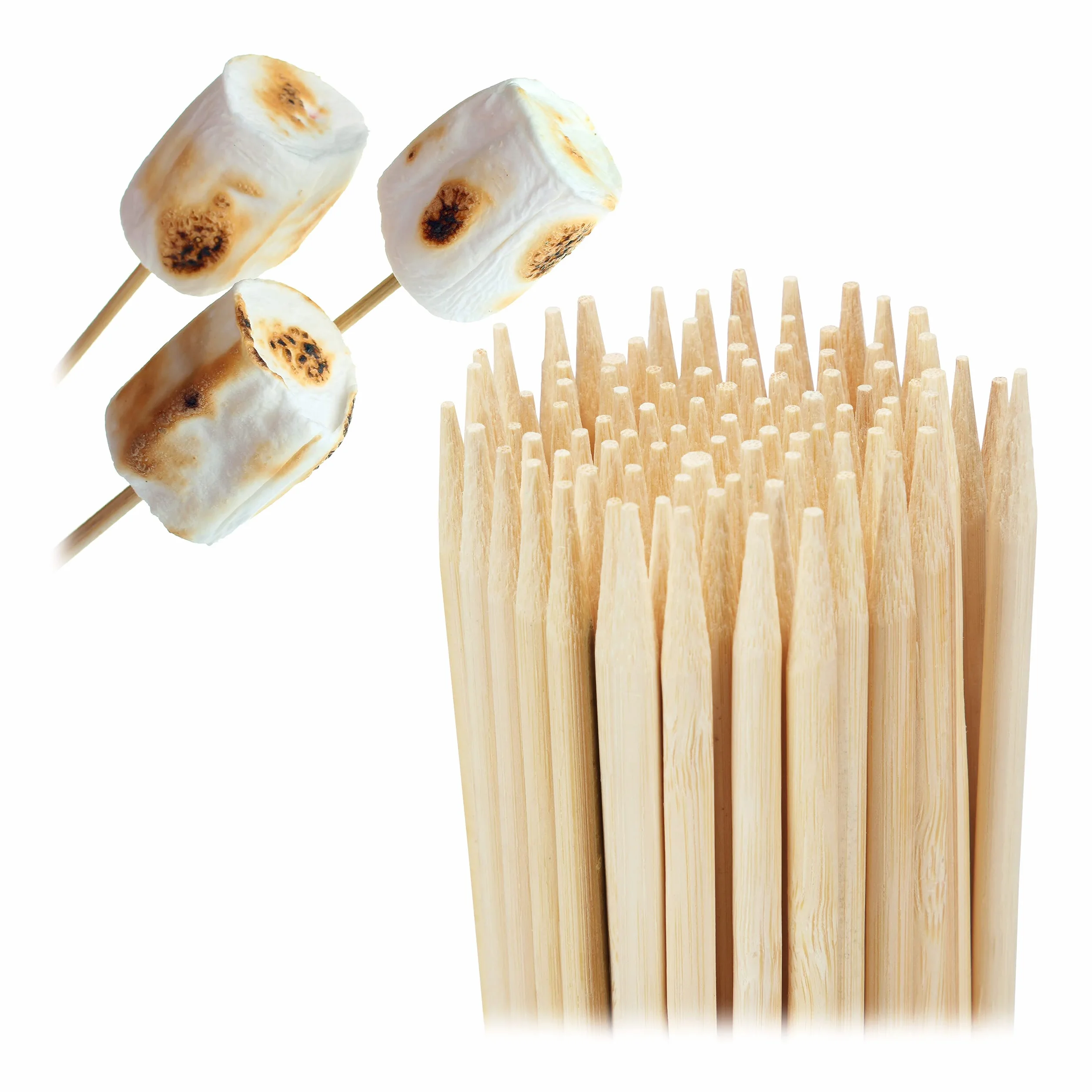 Relaxdays Pinchos de Madera, Set 300, Palillos Largos, 40 cm, Palos de Bambú para Pinchos, Ø 4 mm, marrón Natural