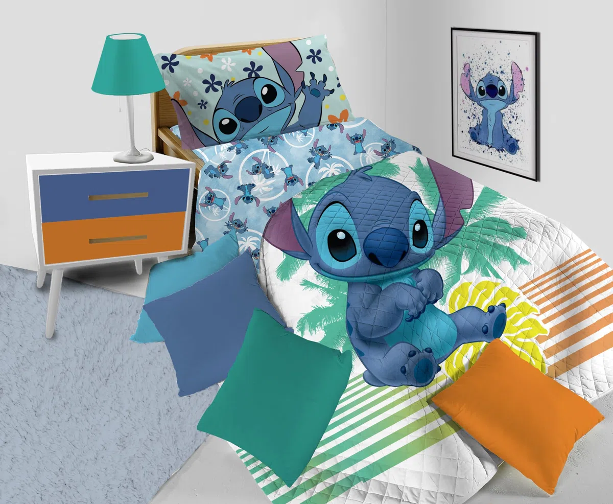 hermet Stitch - Colcha para Cama Individual de Primavera para niños, Colcha primaveral para Cama Individual, Colcha de Entretiempo Acolchada, 100% Microfibra, Producto Oficial