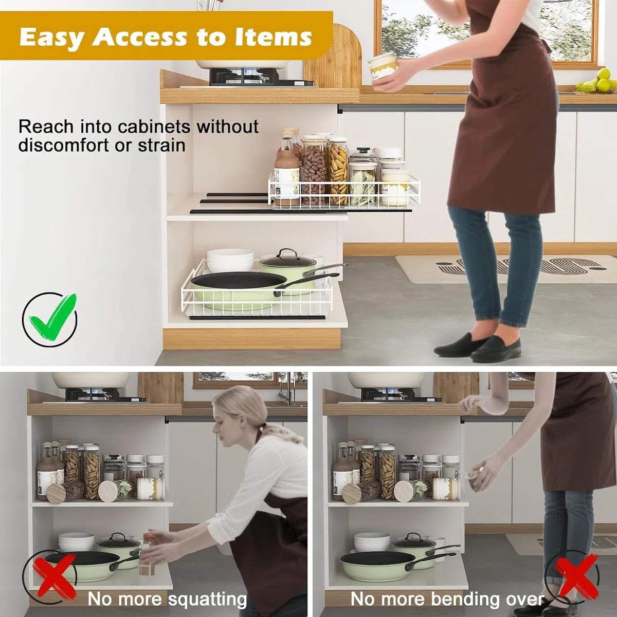 2 Cajones Extraibles para Cocina con Rieles Deslizantes (Juego M+L) | Ancho Ajustable Expandibles, Autoadhesivos/Perforadores con Nano Película para Cocina, Despensa, Sala de Estar (Blanco)
