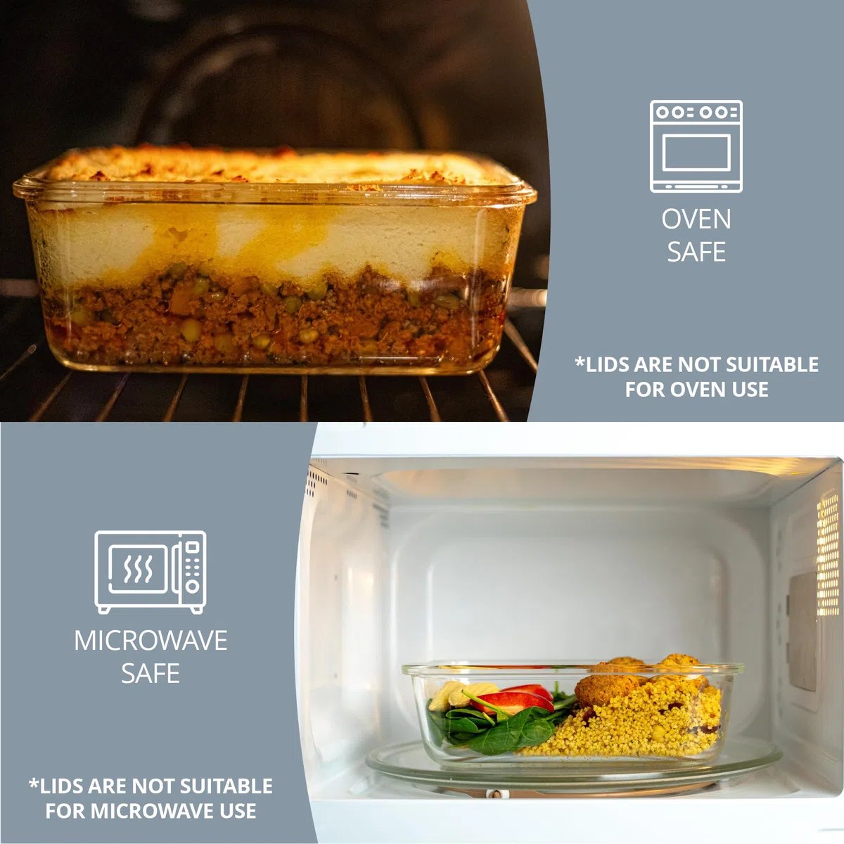 Homiu Recipientes de vidrio para alimentos con tapas, recipientes herméticos de vidrio para preparación de comidas, sin BPA, a prueba de fugas, reutilizable, aptos para microondas, congelador y horno