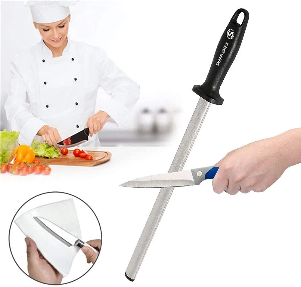 NC Acero Diamante 12" （30 cm），Acero de Afilado Profesional por Maestro de Cocina，Cuchillo de Cocina，Cuchillo japonés，Inicio Gourmet Blade， Palo de afilar