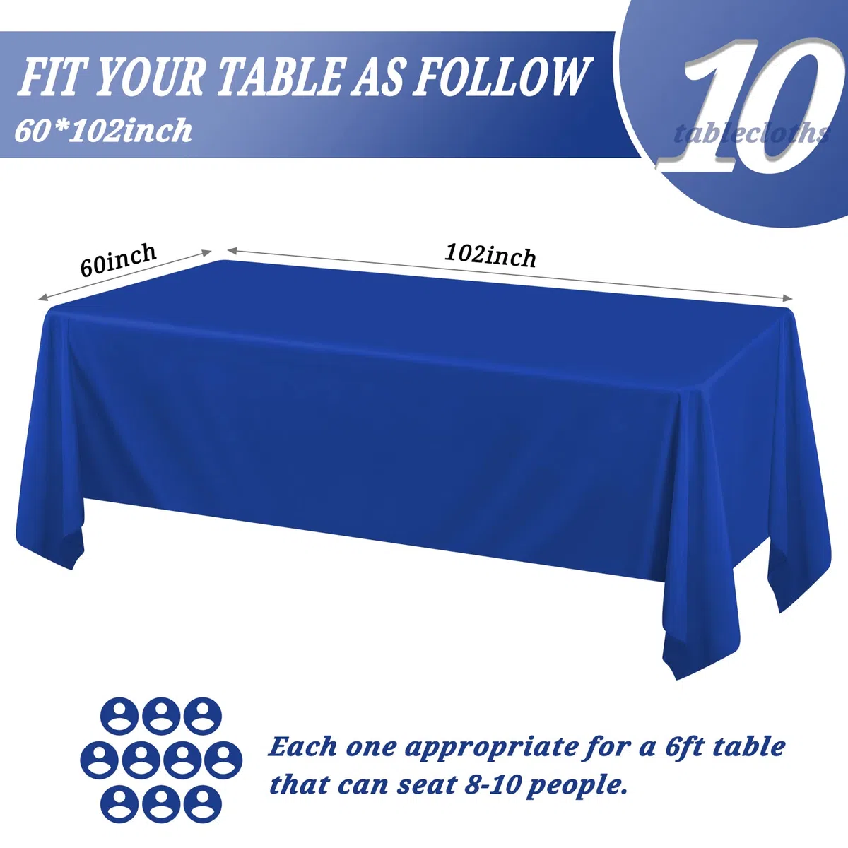 Pesonlook Paquete de 10 manteles de poliéster de 60 x 102 pulgadas para mesas rectangulares de 6 pies, mantel lavable para bodas, recepciones, banquetes, fiestas