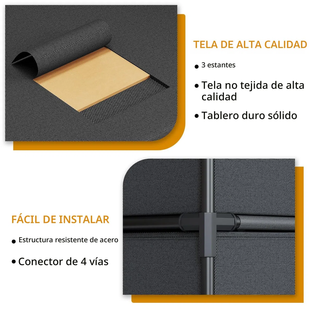 Cómodas y Cajoneras de Tela, Cajoneras Armario con 4 Cajones, Marco de Metal - Negra