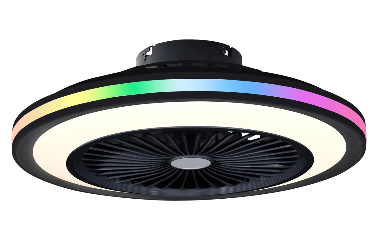 DUPI Ventilador de Techo con Luz Led RGB SLIM AIR | Función Verano e Invierno | 6 Velocidades | Mando a Distancia | Plafón 50 cm | Motor DC Silencioso | Aspas Reversibles | PVC | Negro