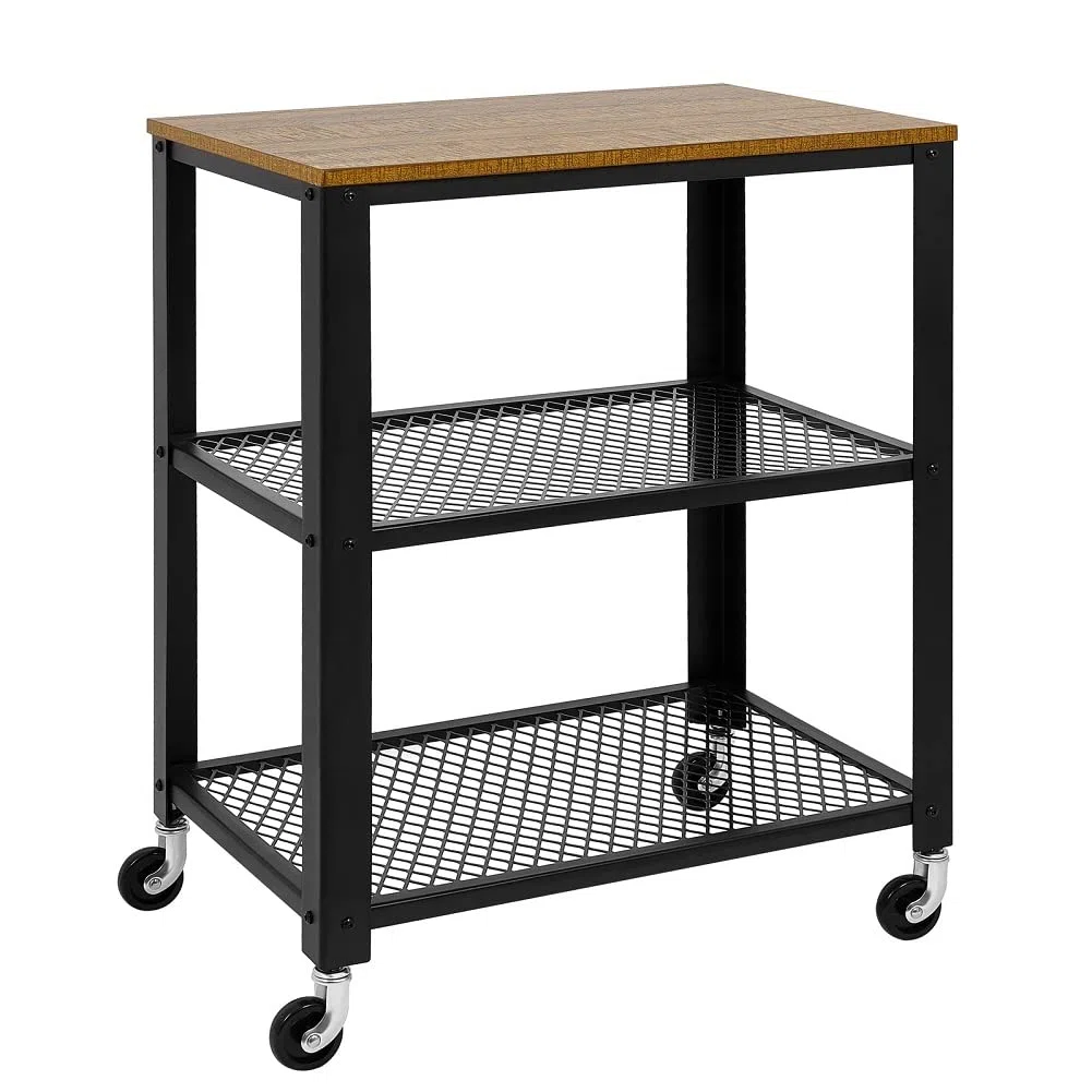 Meerveil Carrito de Servicio,Carrito de 3 Pisos Carrito,Tipo Industrial Estantería Metálica con Ruedas,Organizador de Almacenamiento,Fácil de Montar,para Cocina,Sala de Estar, Oficina y Baño
