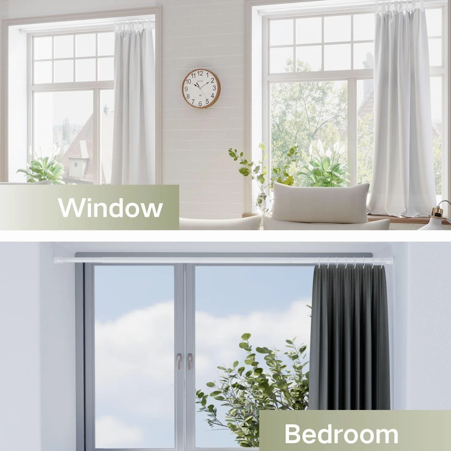 Barra para cortinas sin taladrar telescópica ajustable giratoria Ajustable, para cortinas, tabiques y balcones 1 pieza 75-145 cm Blanco