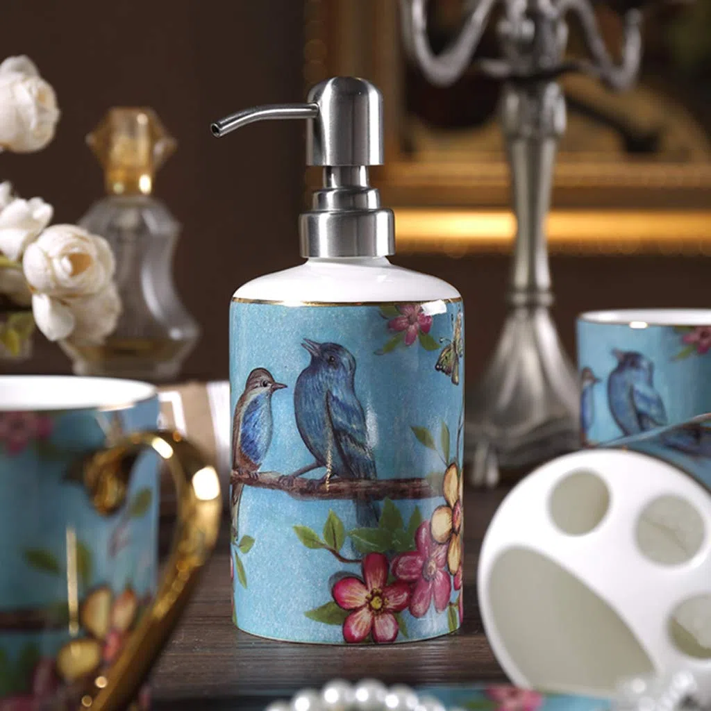 HYLR Lujosa cerámica clásica Conjuntos de Accesorios de baño 5 Piezas Suministros de baño Conjuntos de porta cepillos de Dientes Taza Taza de Enjuague dispensador de jabón Decoración de baño