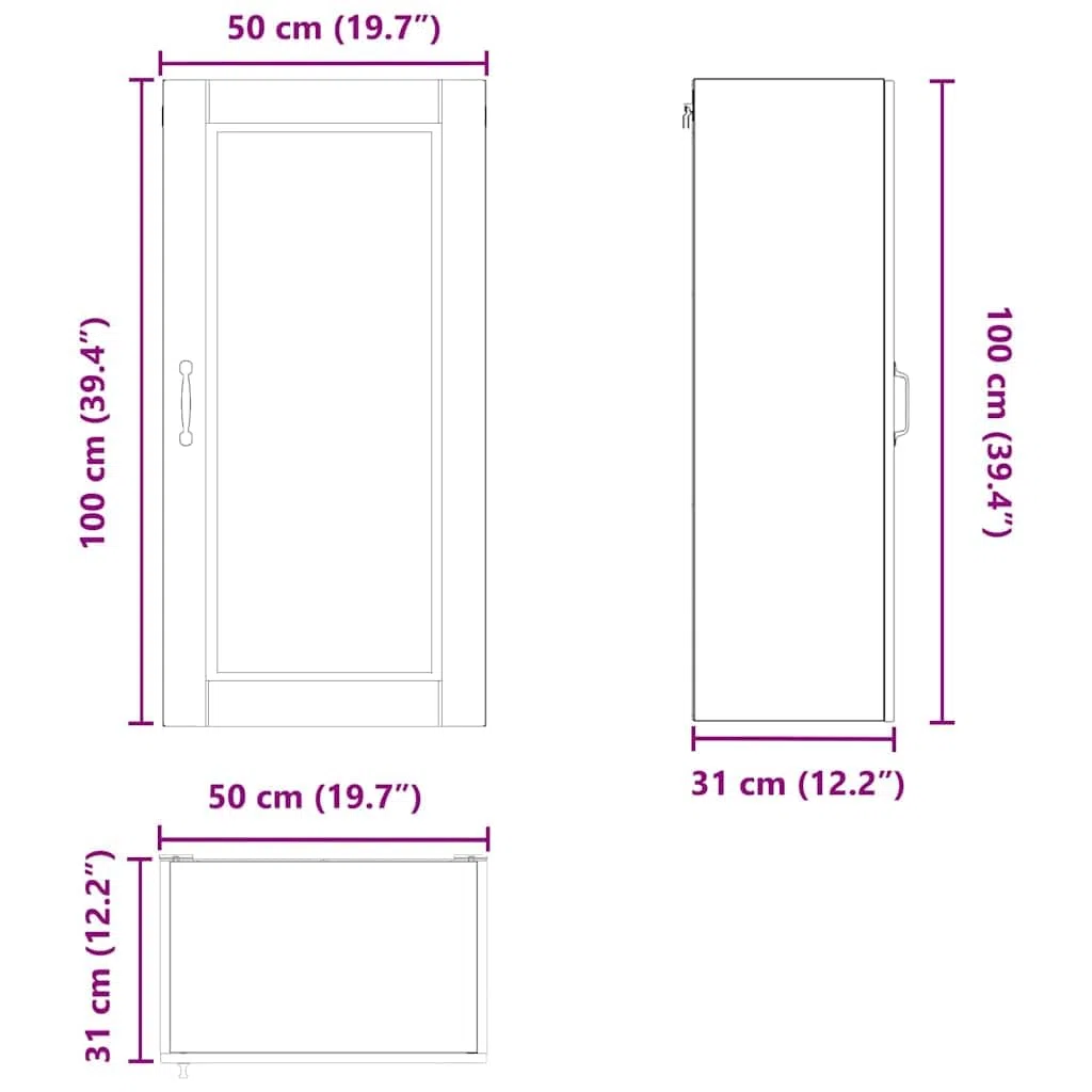vidaXL Armario de Pared Porto 50 x 31 x 100 cm Madera de ingeniería, Armario de Cocina Moderno, Resistente y Compacto, Almacenamiento montado en la Pared, organización Funcional