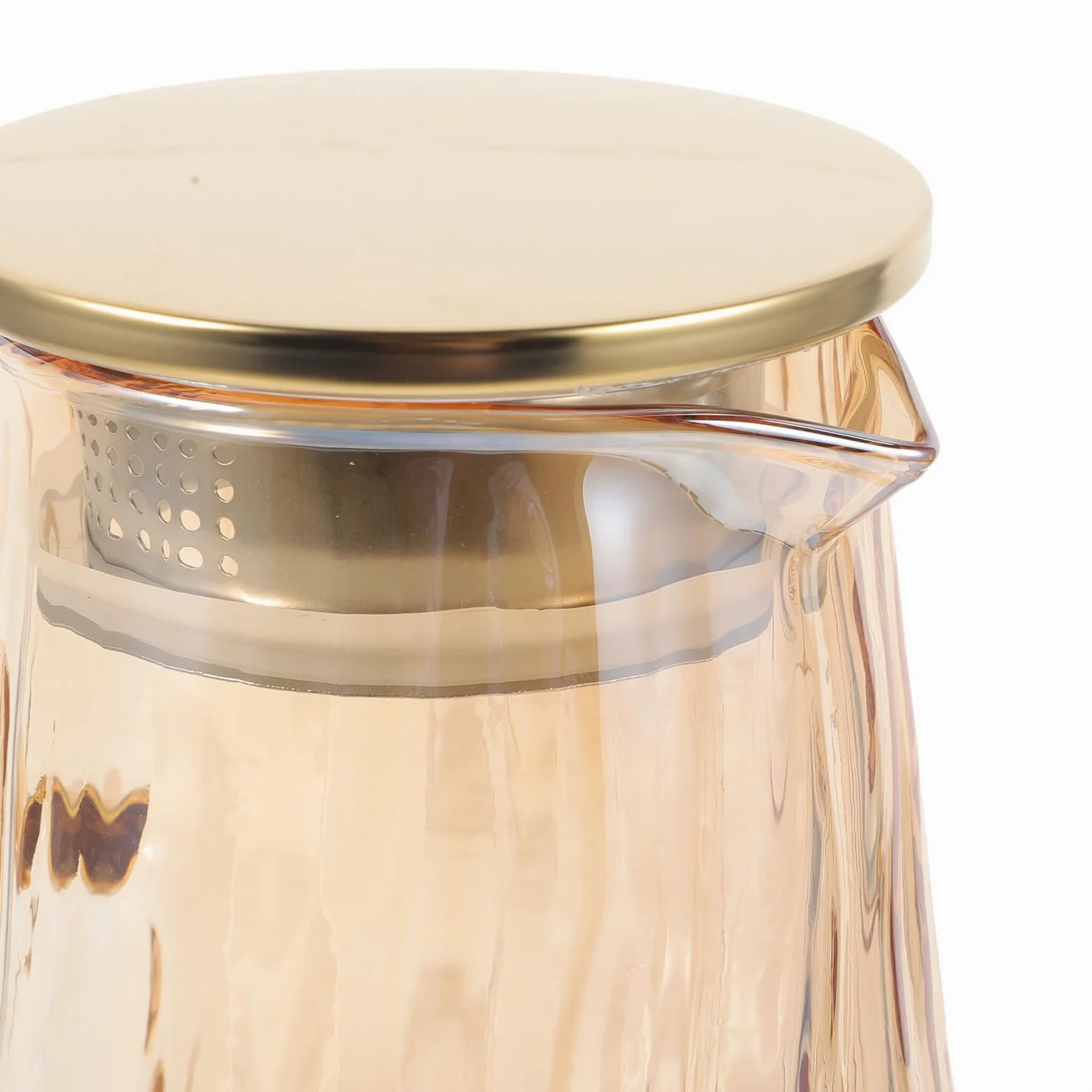 Jarra de Agua de Vidrio Grueso Resistente al Calor y Frío, Jarra para Té Helado Infusor de Frutas, Capacidad Mediana, Color Dorado, Adecuado para Jugos y Bebidas Infusionadas
