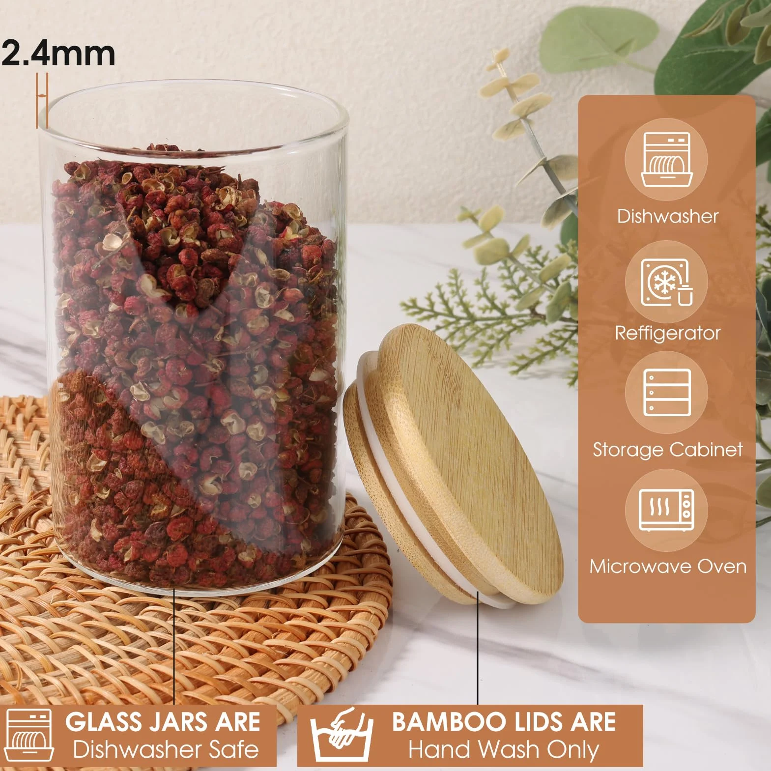 FoiiLiio Botes Especias Cristal, 12 x 250ml Redondos Tarros Especias con Tapas de Bambú, Frascos Especiarias Spice Jars, Botes para especias con Etiquetas