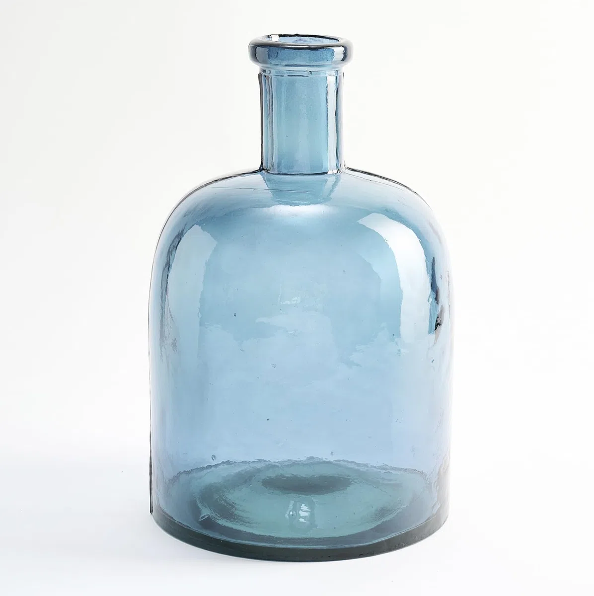Botella Ancha de Vidrio Reciclado Liso - Garrafa de Cristal Artesana Estilo Mediterráneo Decoración del Hogar, Florero, Jarrón… (Turquesa)