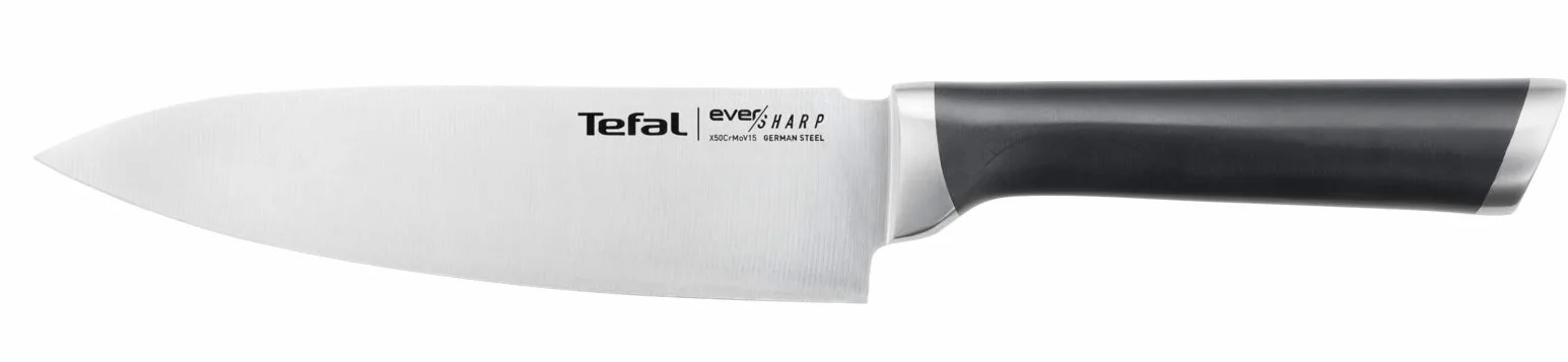 Tefal Ever Sharp - Cuchillo chef 16.5 cm, afilador integrado en la funda, tecnologia de afilado doble pivote, sistema bloqueo seguro, acero inoxidable alemán K2569004