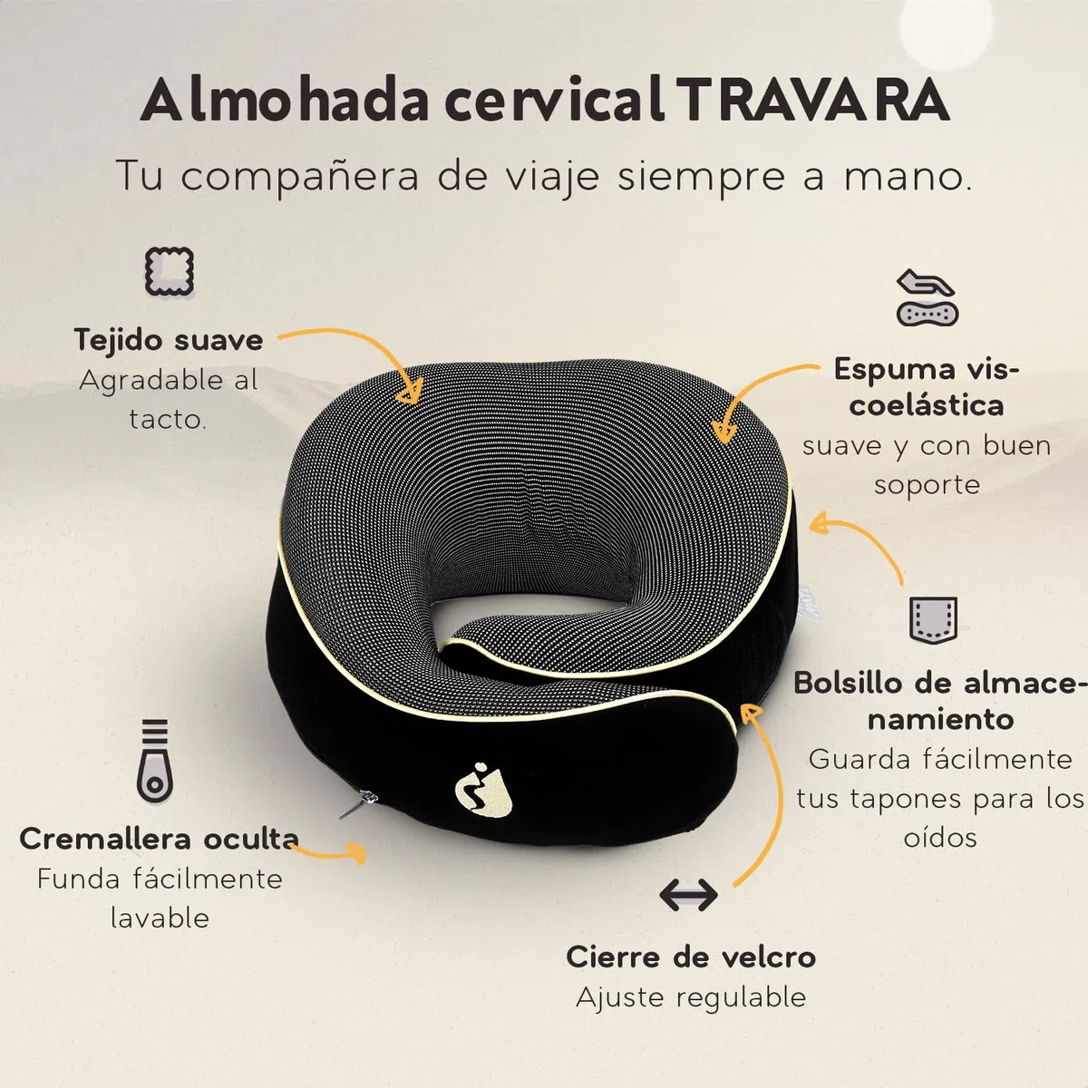 Almohada de Viaje The Wrapper– Cojín Cervical Ergonómico de Memory Foam – Almohada Avión Compacta y Cómoda – Almohada de Viaje para Avión, Tren y Coche