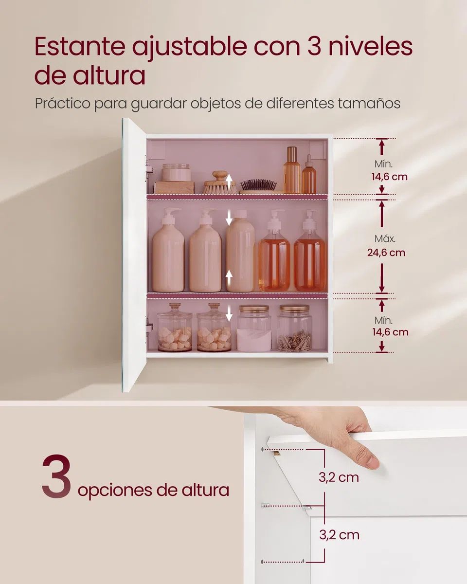 VASAGLE Kailyn Colección - Armario de Pared para Baño, 1 Puerta con Espejo, Estilo Moderno, 13 x 50 x 60 cm, Blanco BBK012WB01
