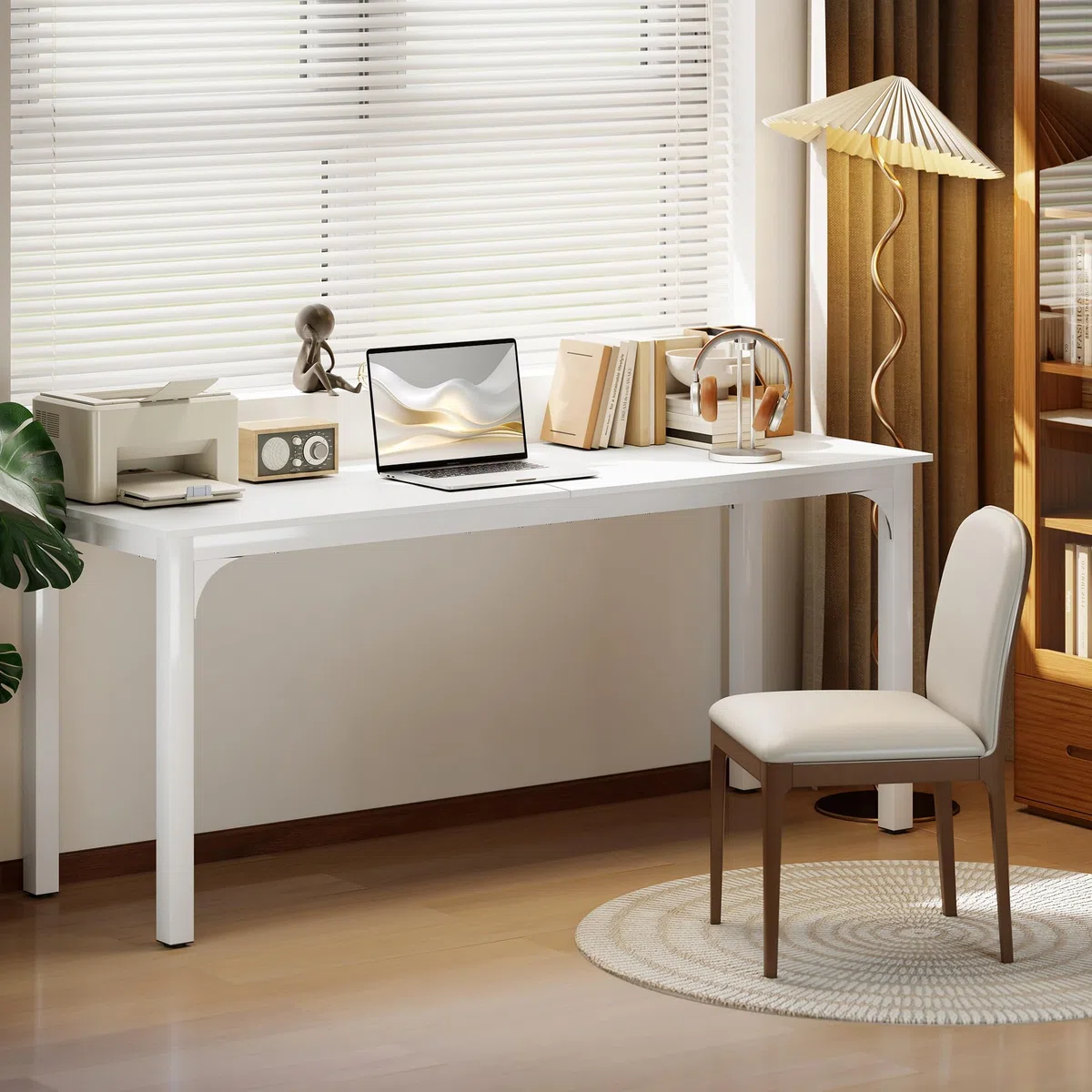 HOMCOM Escritorio de ordenador 180 cm con bandeja ancha para 2 personas, marco de acero, mesa de ordenador para trabajo en casa o estudio, blanco