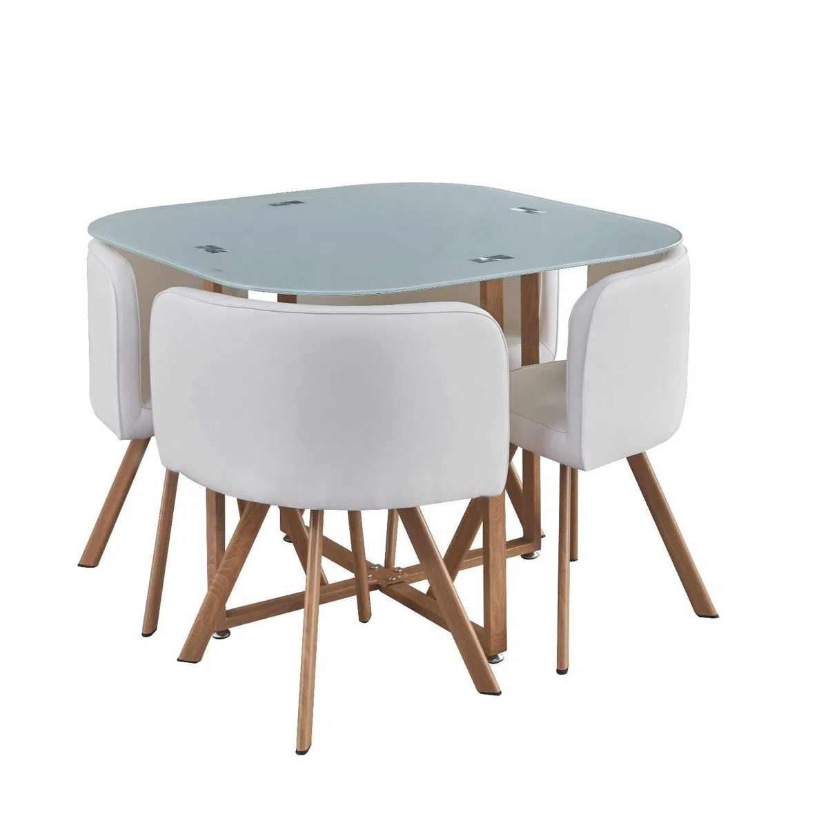 S & S Saldos y Stocks Mesa de Cristal Templado Teka + 4 Sillas. Comedor o Cocina Blanco 100x100 cm