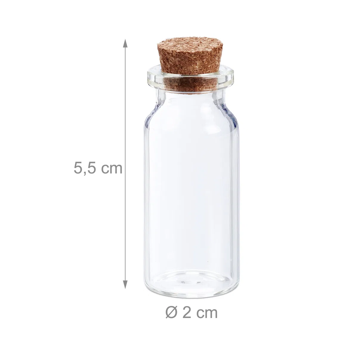 Relaxdays Mini recipientes de Cristal con tapón de Corcho, 60 Unidades, Especieros pequeños, 10ml, Transparente