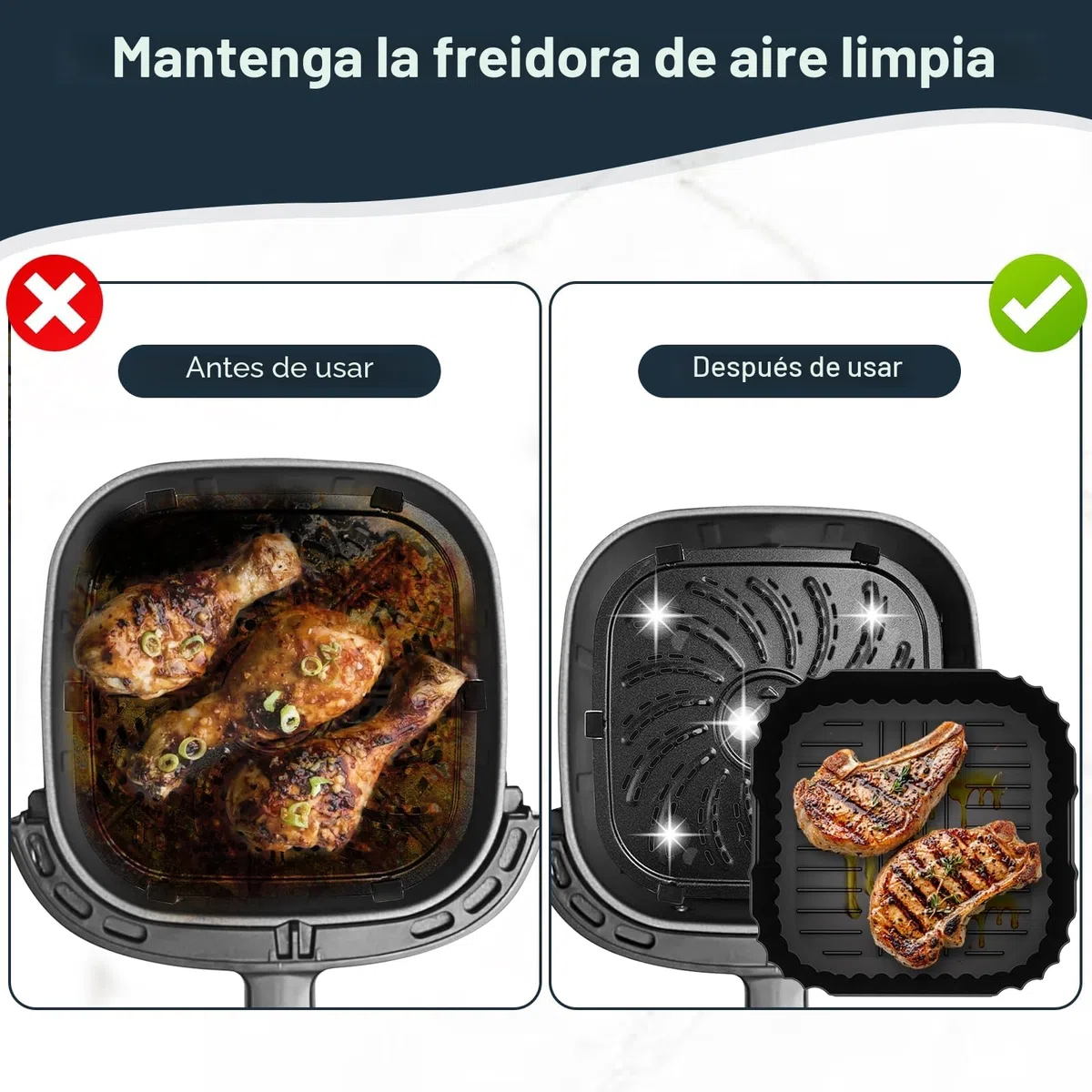 Molde Silicona Freidora de Aire para Russell Hobbs XXL 8L (27170-56) / 8,3L(27632-56), Reutilizable Recipientes Cuadrado Airfryer Accessoire Cesta Utensilios Antiadherente, Sin BPA (3 Piezas)