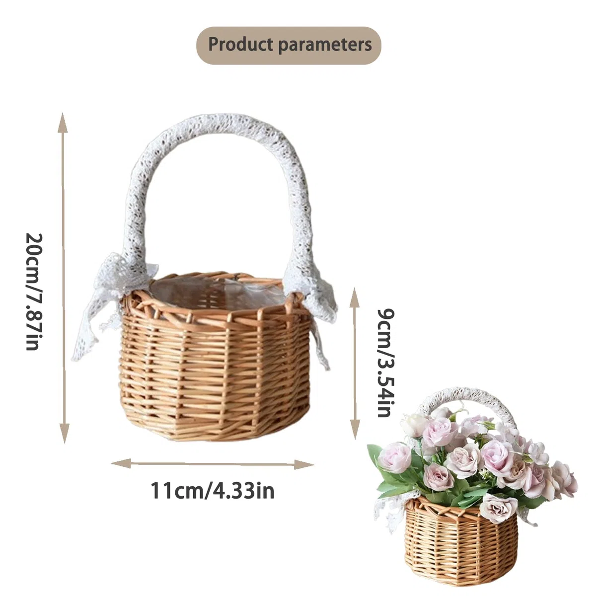 2 Piezas Cestas Pequeñas Mimbre Con Asa, Cesta Setas Mimbre, Cesta De Flores Secas, Cestas Tejidas Con Lazo, Cestitas De Pequeñas, Para Boda Ceremonia Fiesta, Decoración Del Jardín (A, Pequeño)