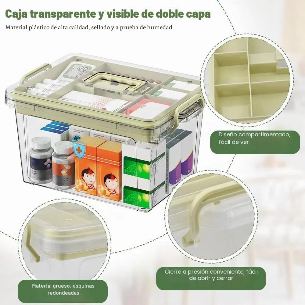Caja Botiquín Medicamentos Organizador de Medicamentos en Casa Caja para Medicamentos con Compartimentos Caja Organizadora para Medicina Papelería Cosmética en Casa Oficina-31x21x17cm