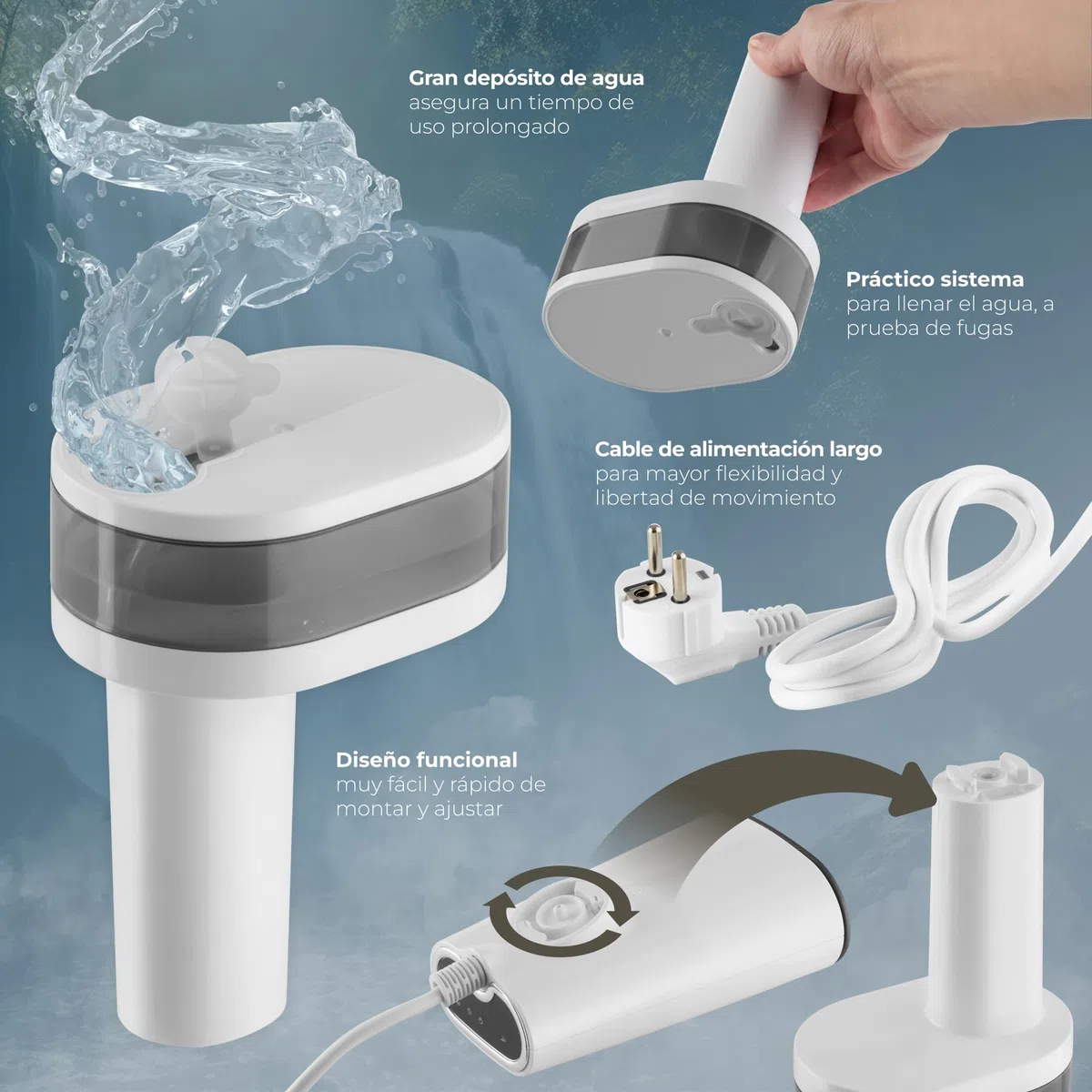 tectake® plancha vertical vapor, 1640W, 370ml depósito de agua, 3 modos de vapor, plancha de viaje, plancha vapor ropa, calentamiento en 30 segundos, plancha ropa vertical - Blanco
