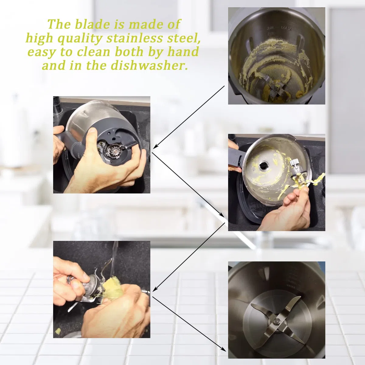 Poweka Cuchilla de Repuesto Compatible con Silvercrest Monsieur Cuisine Connect y Monsieur Cuisine Smart Robot de Cocina en Acero Inoxidable con Junta y Cepillo de Limpieza