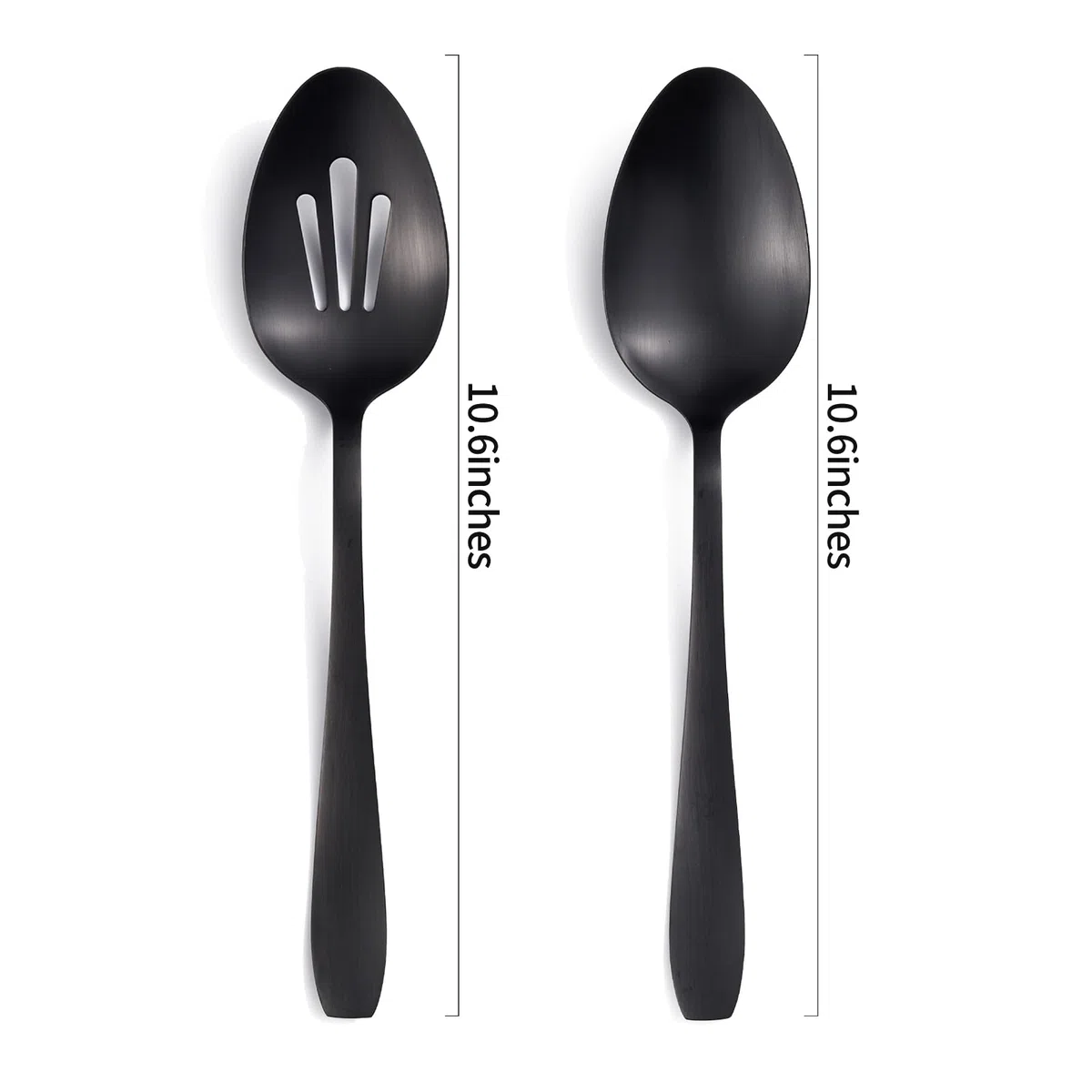 Juego de 6 piezas de servir grandes, 3 cucharas y 3 cucharas ranuradas, utensilios de acero inoxidable negro mate de 10.6 pulgadas, aptos para lavavajillas, para cocina, bufé, fiesta