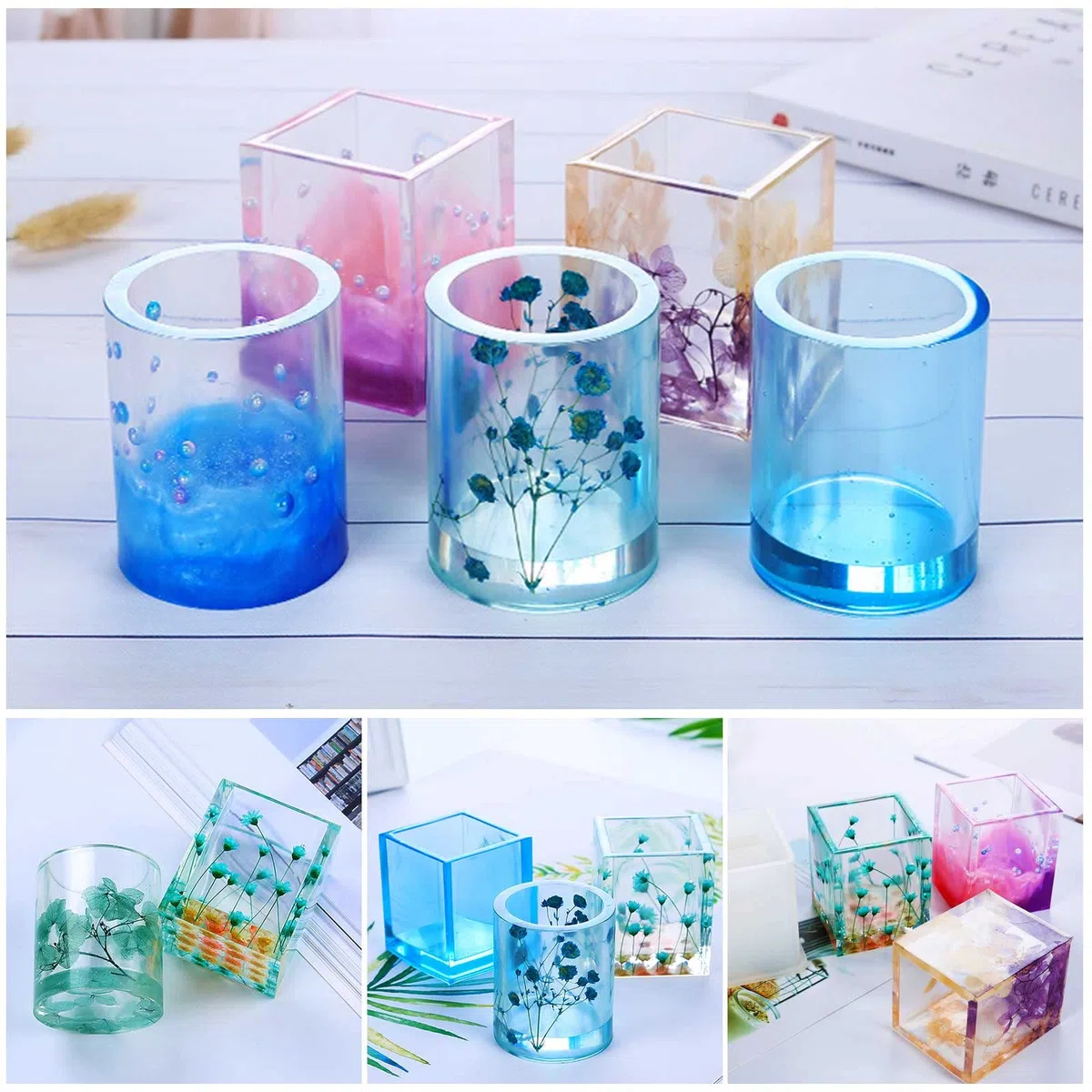 JOYBOY Molde Silicona Resina,120pcs Moldes de Resina Epoxi,Kit de Molde con Accesorios,Redondo,Esfera,Cubos,Diamante para Manualidades Joyería DIY etc