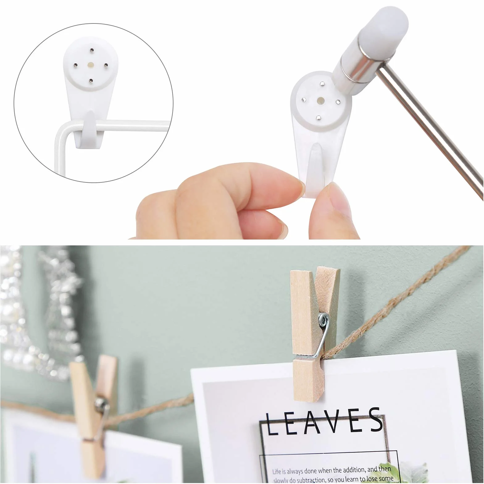 SONGMICS Juego de 2 Paneles de Malla, Pantalla para Foto, 65 x 45 cm, Decoración de Pared Metálica, Múltifuncional, Bricolaje, Exhibición de Arte, Gancho S, Pinzas, Cordón de Cáñamo, Blanco LPP02W