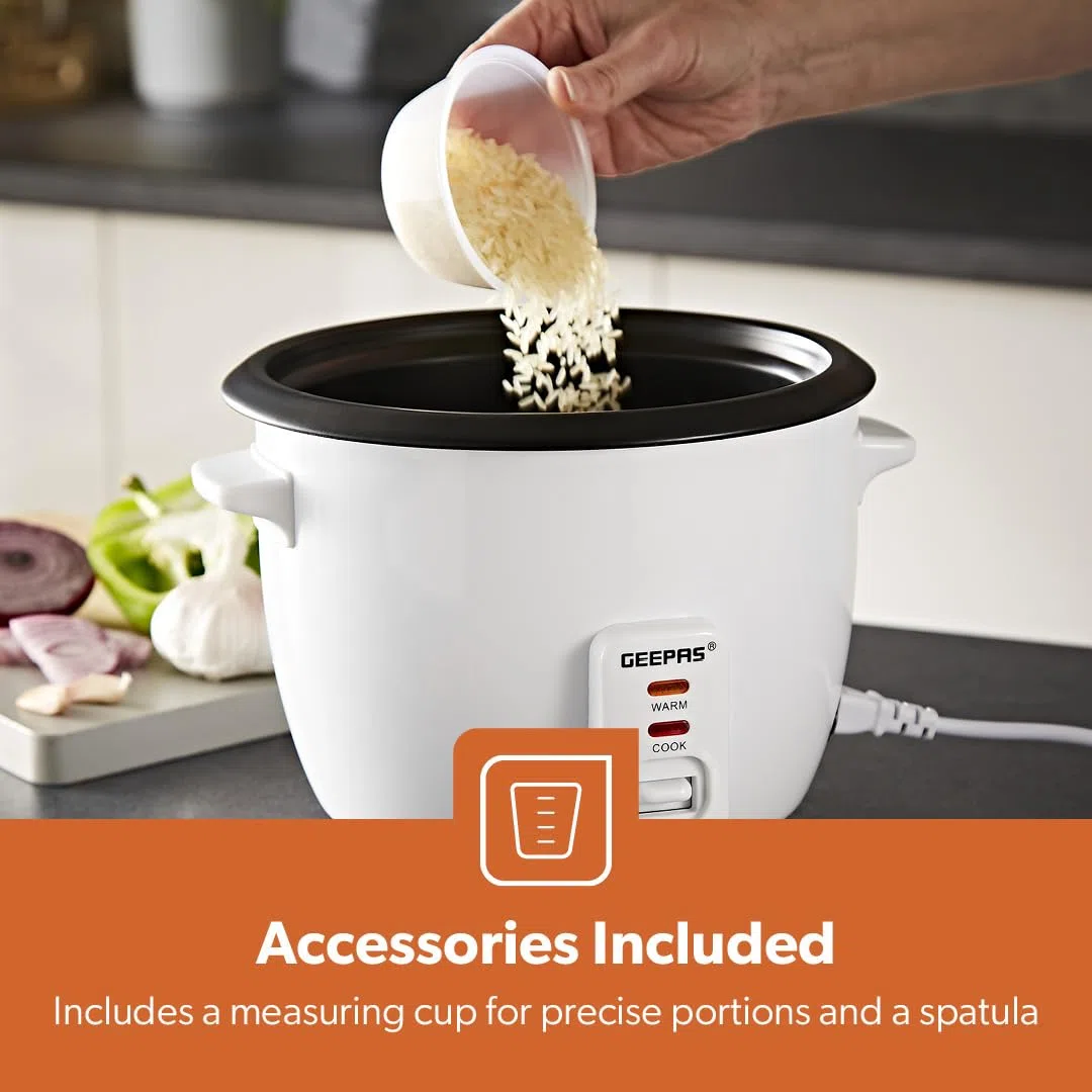 Geepas - Olla de arroz con vaporizador (1 L, 400 W, antiadherente, cocción automática, fácil limpieza, protección a altas temperaturas)