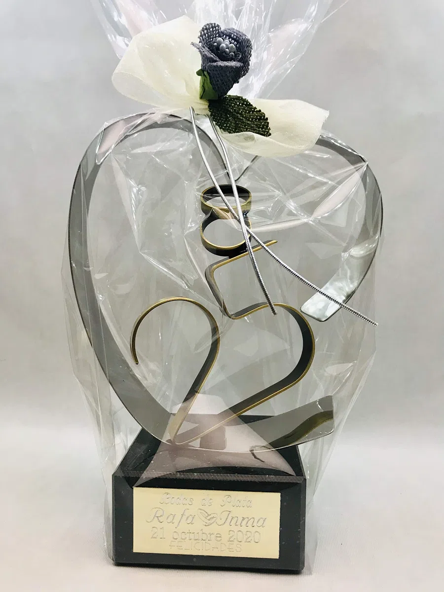 Regalo para bodas de plata GRABADO figura corazón 25 aniversario regalos PERSONALIZADOS + 8 globos de regalo