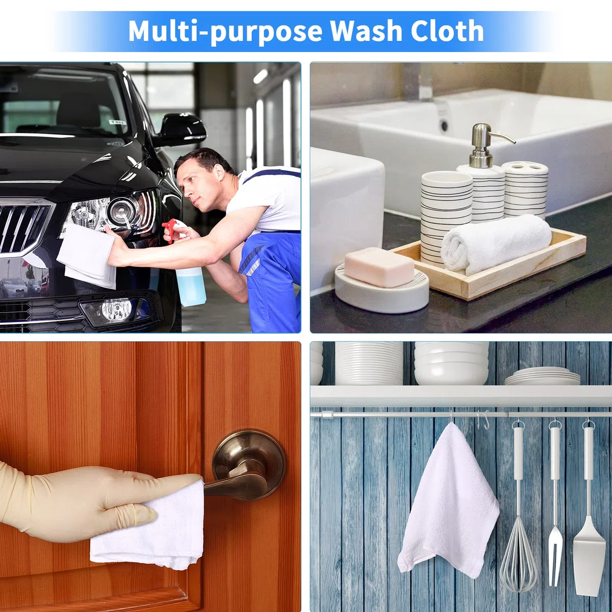 Juego de 60 paños suaves de 12 x 12 pulgadas, algodón blanco, paños absorbentes, trapos de limpieza, toallas multiusos lavables a máquina, toallas de gimnasio para baño, suministros de cocina