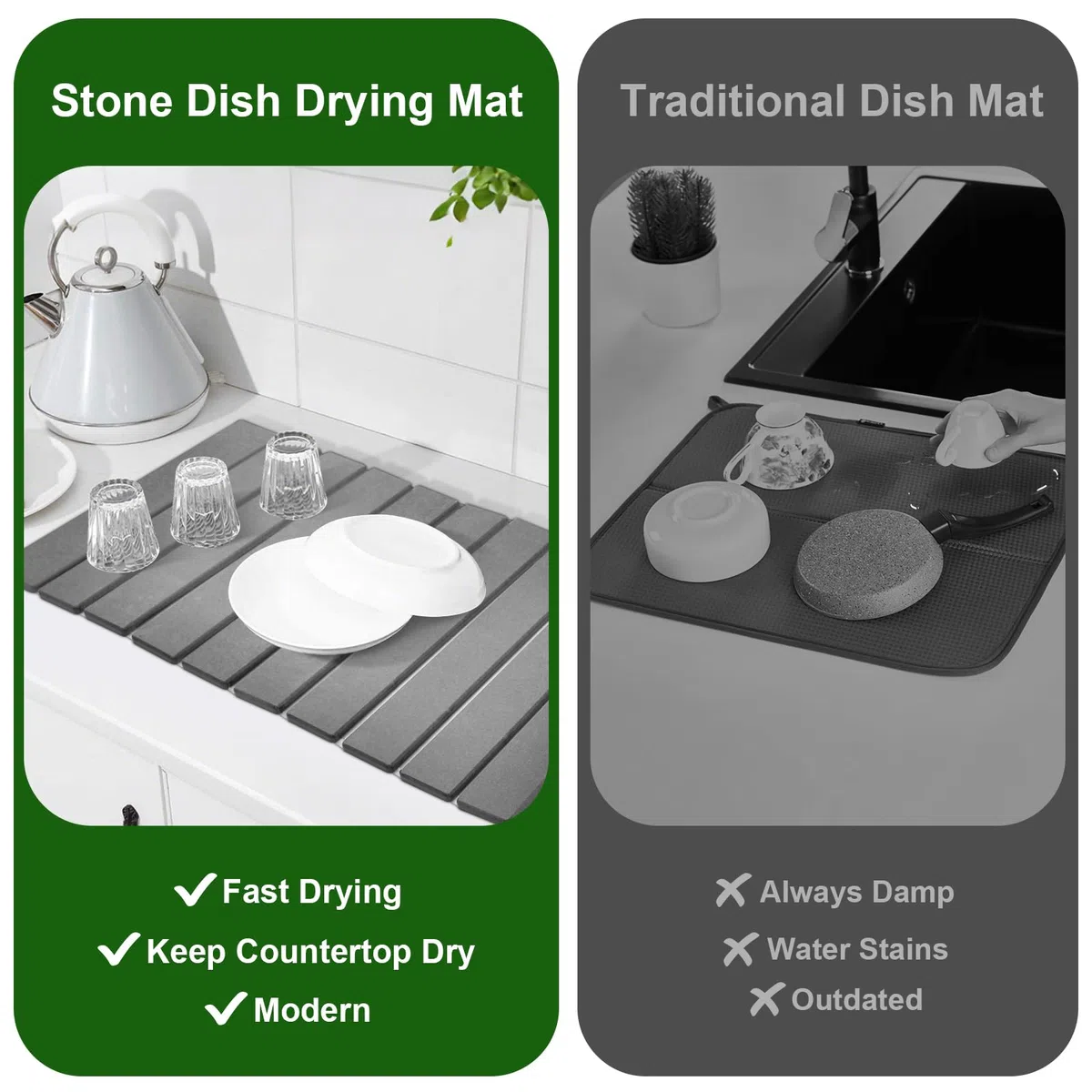 Plegable Escurreplatos para Vajilla: Alfombrilla de Diatomita Absorbente para La Cocina para Vajilla Botellas y Tazas-Secado Rápido Resistente Escurridora- Ideal para Cocina y Baño-60 x 40 cm