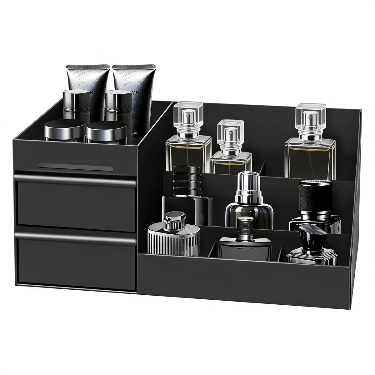Organizador para Hombre, Caja Organizadora Maquillaje para Baño, Perfume, Almacenaje de Cosmeticos, Skincare Regalos para Hombres (Negro)
