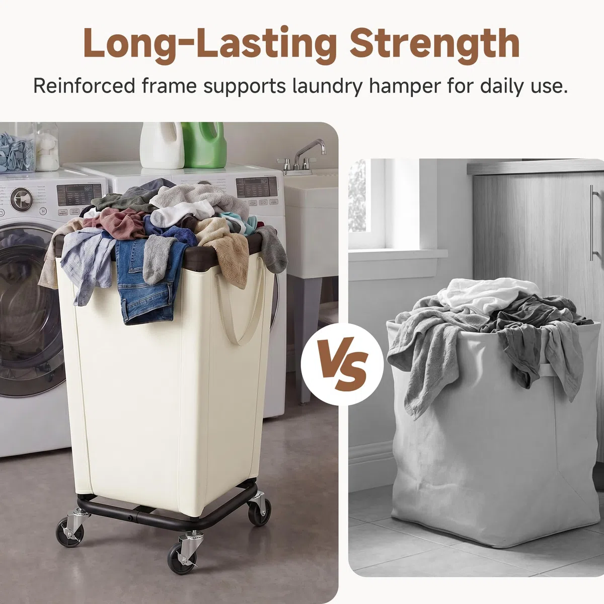 StorageWorks Cesta de lavandería con ruedas, cesta rodante de 150 L, cesta de ropa sucia resistente para el hogar y la lavandería, color beige