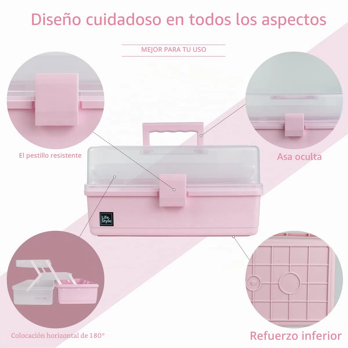 Creahaus Caja de almacenamiento multiusos de 33 cm, con 3 estantes, caja organizadora, caja de manualidades, caja de costura, maletín de medicina, caja de herramientas, maletín de pesca con 2 estantes