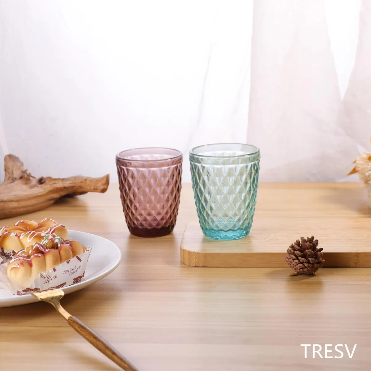Set de 6 Vasos Colores o Transparente, Vaso de Cristal agua de 250 ml, Vaso de Agua y Bebidas, Aptos para Lavavajillas (Rosa)