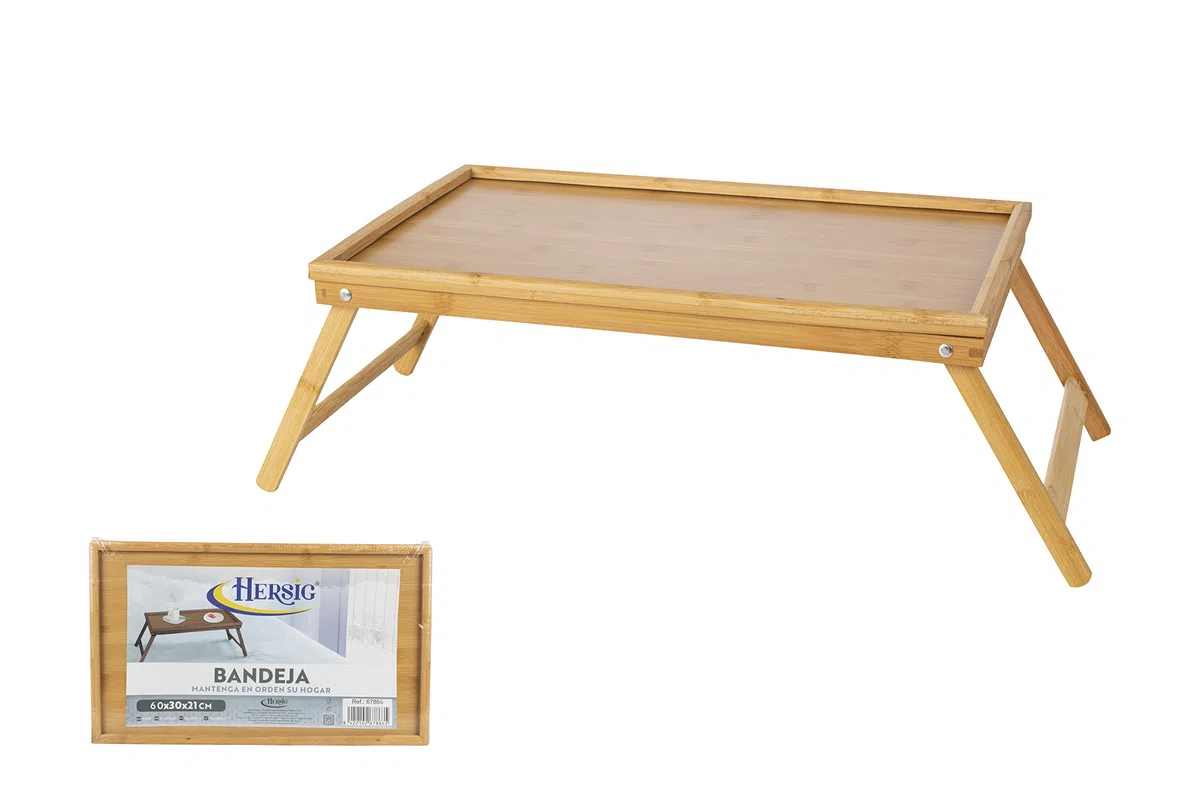 HERSIG - Bandeja portátil - Mesa para Cama - Bandeja de Bambu Plegable 60x30x21 CM - Bandeja Cama Resistente - Mesa Comer Sofa - Mesas Auxiliares Plegables - Bandejas Auxiliares