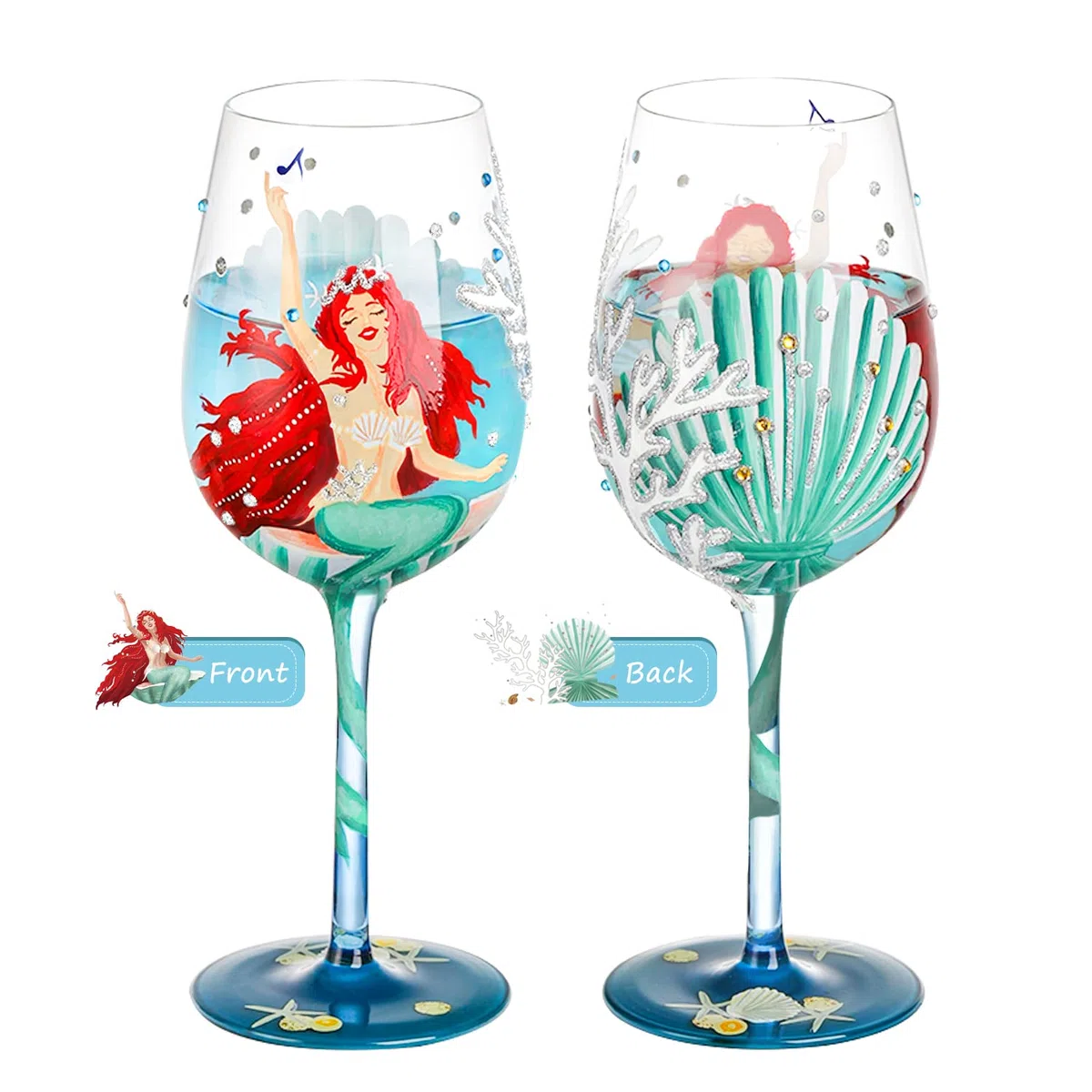 NymphFable Copa de Vino Princesa Sirena Pintada a Mano 15oz Regalos de Cumpleaños Personalizados para Mujeres (1 unidad)