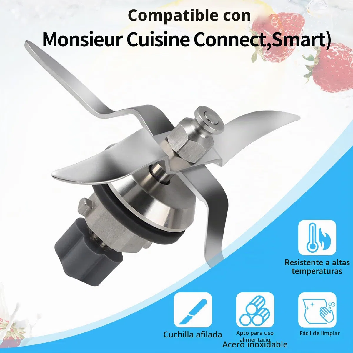 SWAWIS Cuchillas de Repuesto en Acero Inoxidable compatibles con Silvercrest Monsieur Cuisine Connect und Monsieur Cuisine Smart Incluye Junta y Cepillo de Limpieza