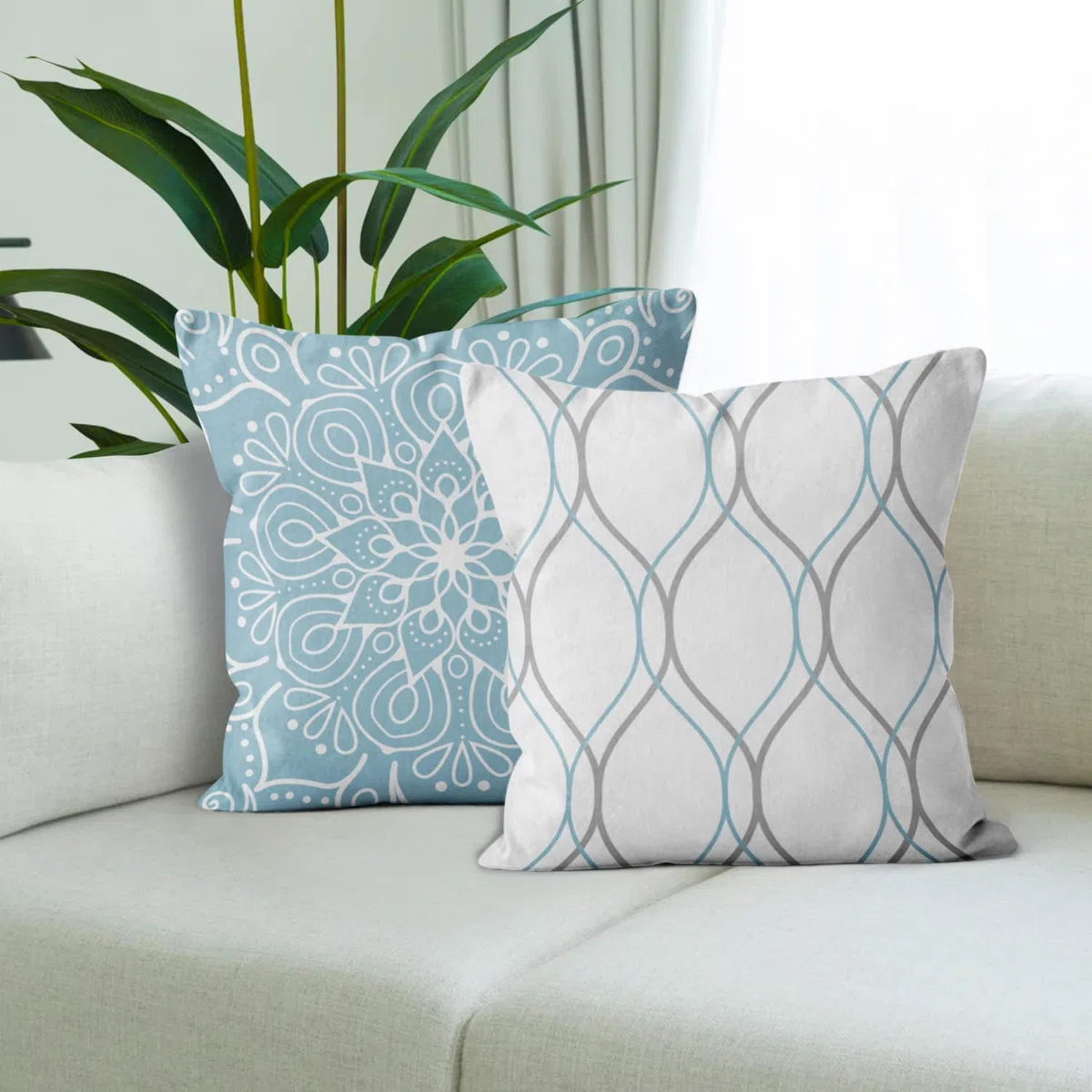 Azul Fundas de Cojín 45x45 Juego de 4, Azul y Blanco Moderno Sencillo Geométrico Estampado Rústico Cuadrado Sofá Decorativo Lavable Poliéster Lino Textil Jardín Funda de Almohada