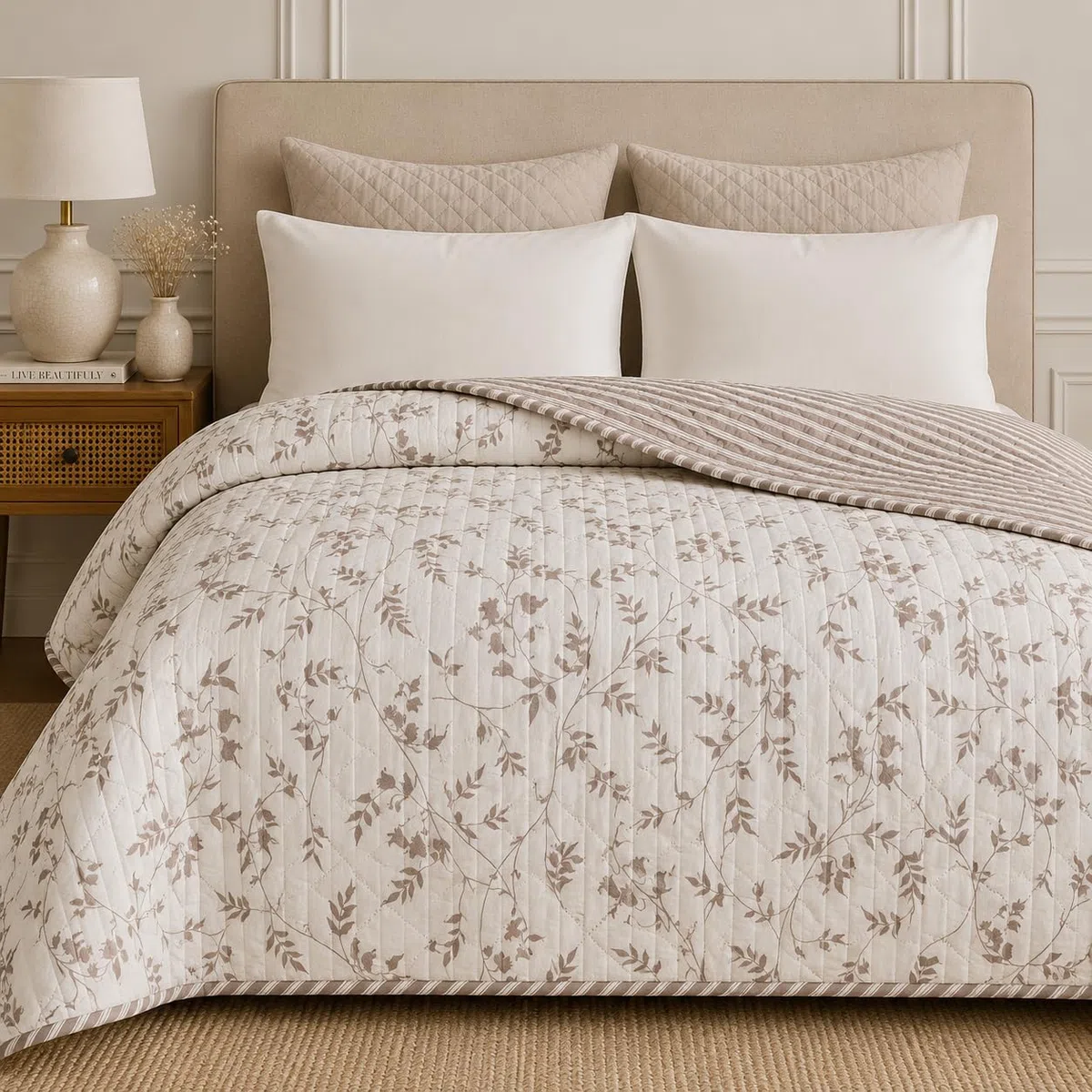 TRAMAS+ Colcha Bouti Estampada para Cama, Cubrecamas Ligero de Primavera y Verano - Cama de 135-150 (240x270) - Alpaca Verde