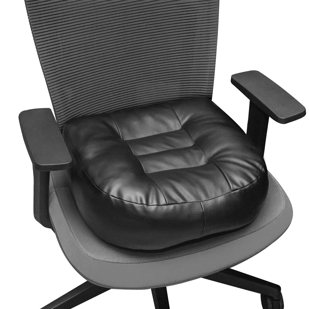 YOUFI Cojín de asiento de piel sintética para silla de oficina, asiento elevador grueso, relleno completo para apoyo, con funda de piel transpirable, asa y hebilla, alivia el dolor de espalda (45 x 40