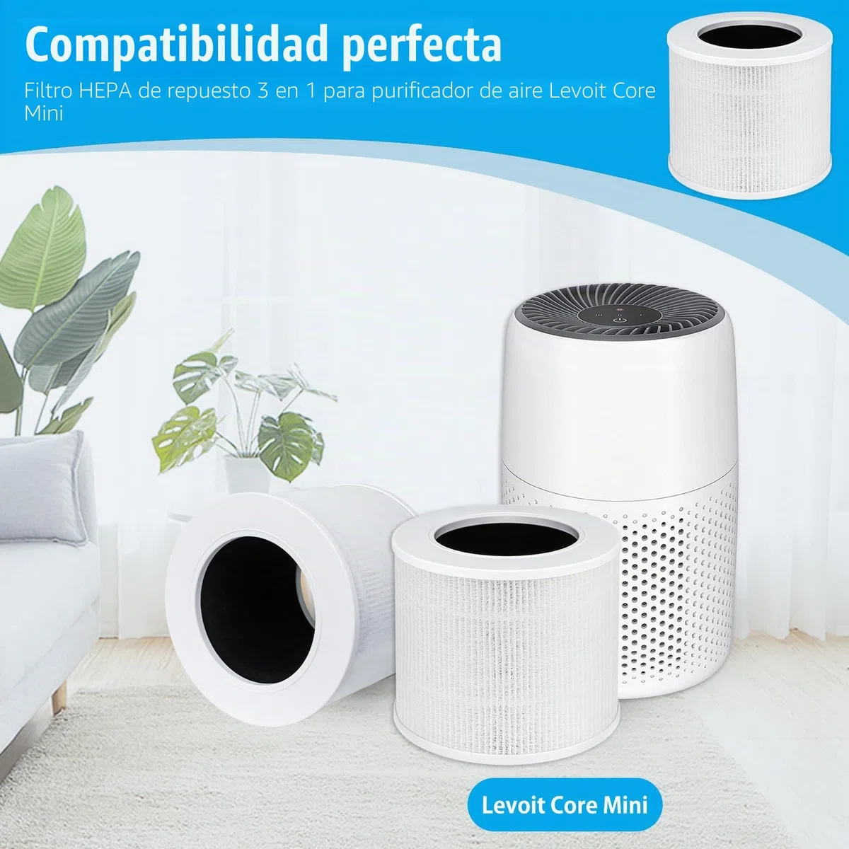 Core Mini Filtro de Repuesto Compatible con Purificadores de aire Levoit Core Mini-Rf, 3 En 1 H13 HEPA, CarbóN Activado, Paquete de 2